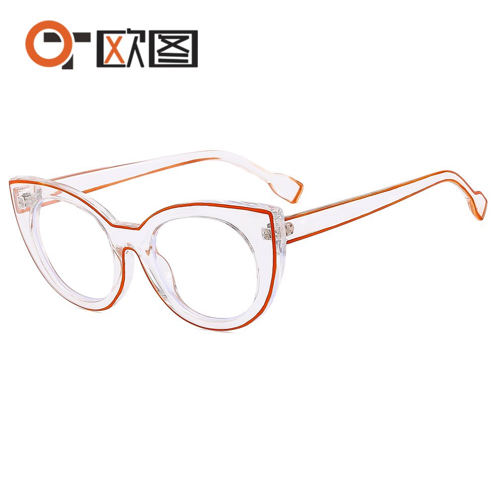 Hollow color stripe cat eye anti-blue light glasses frame 2024 ins European and American women's plain glasses 89136