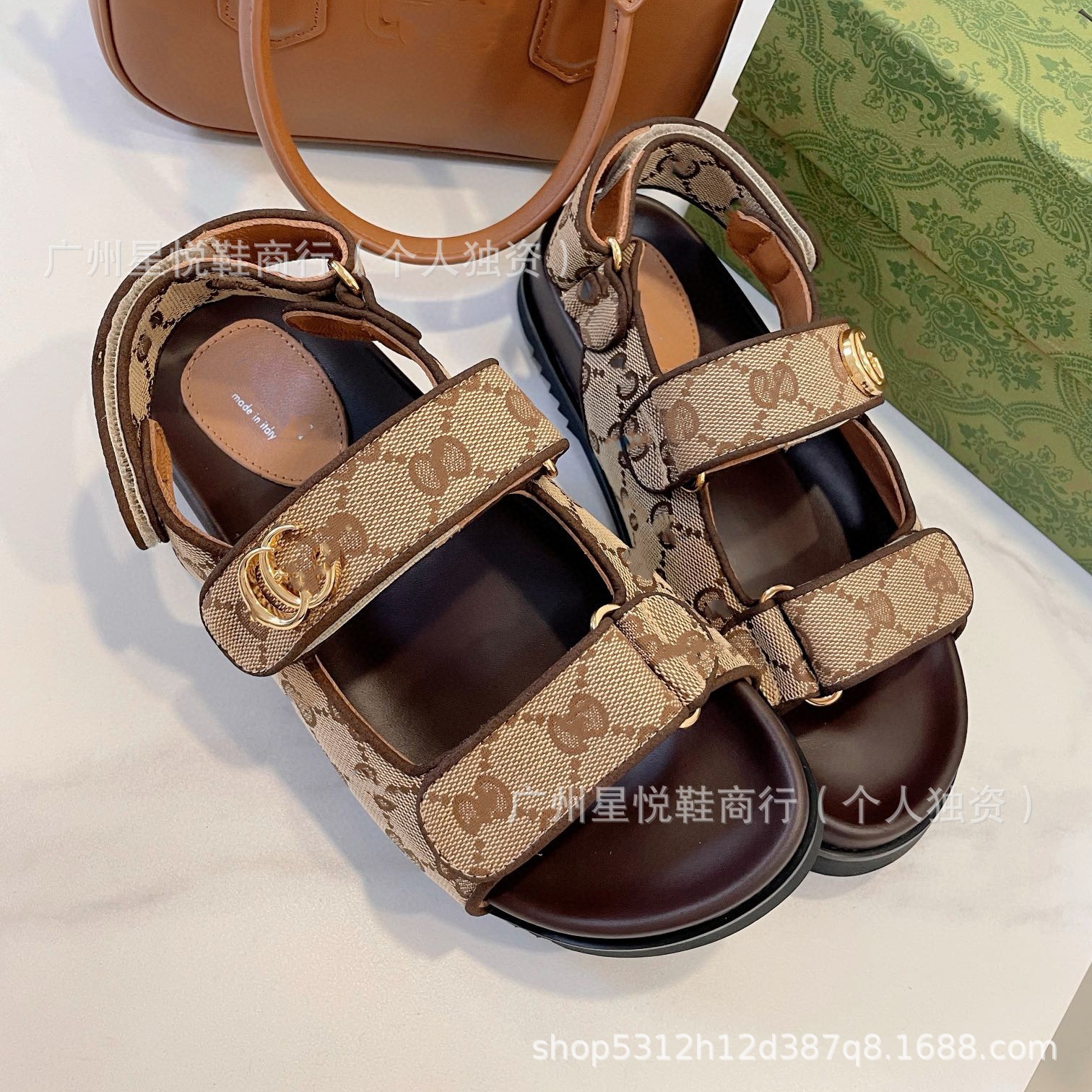 G Home Velcro Sandals 2025 New Thick Sole Height Increased Roman Shoes Beach Sandals Old Flower Women's Shoes with Metal Buckle QC-foto från 1688 på Qualit.ly