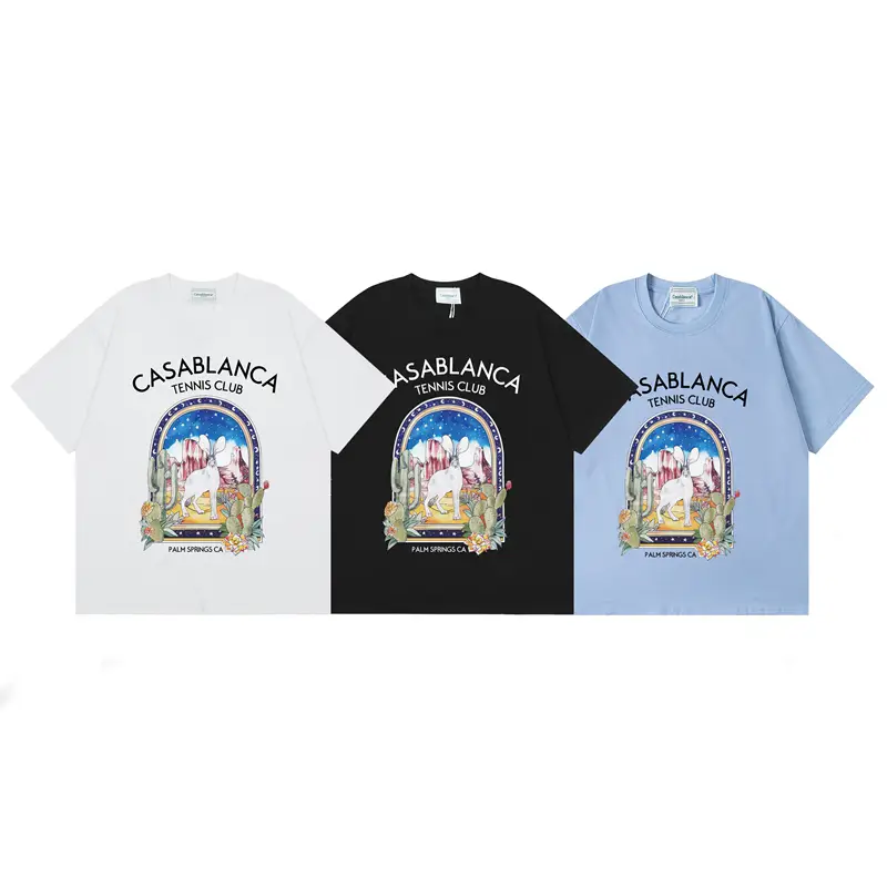 Casablanca Summer Tennis Club Export American Fashion Men's and Women's Trendy Loose Casual pure cotton Short Sleeves T-Shirt