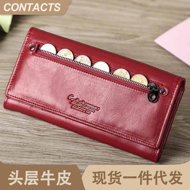 Black Angel Factory Supply Casual Genuine Leather Women's Clutch Multifunctional Long First Layer Cowhide Women's Wallet