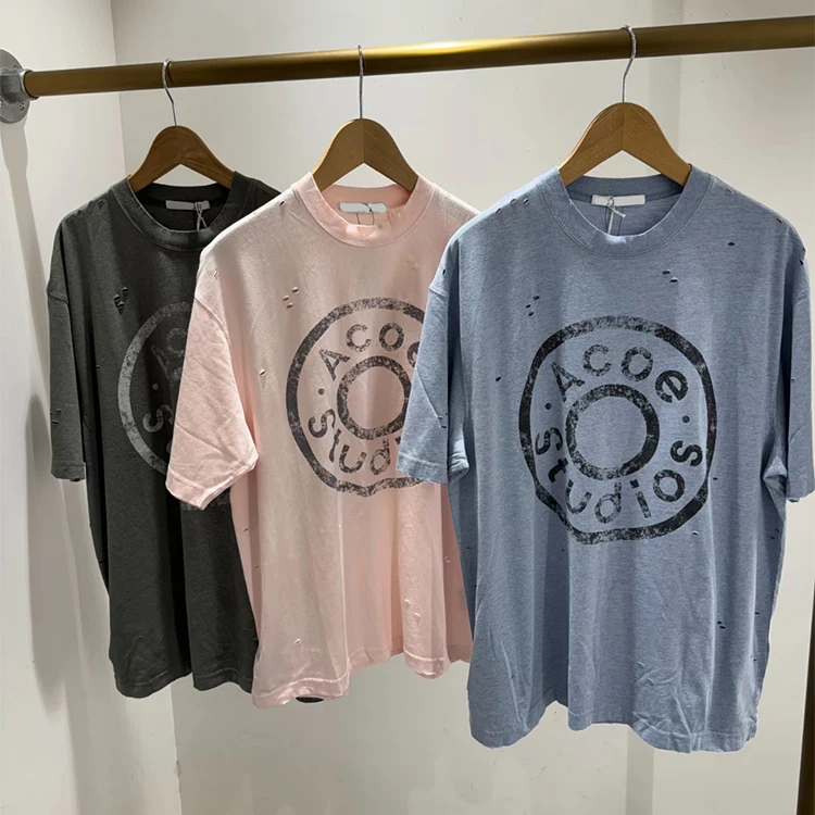 Share favorite distressed button print loose casual short sleeved T-shirt for men and women