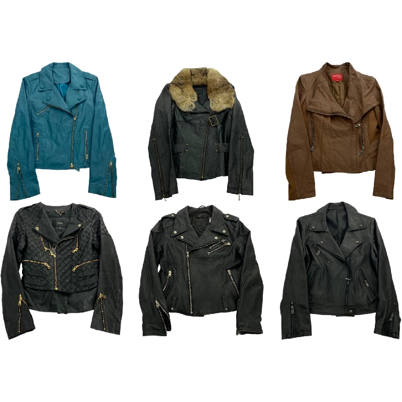 Vintage American-Style Slim-Fit Biker Leather Jacket with Diagonal Zipper for Women A47