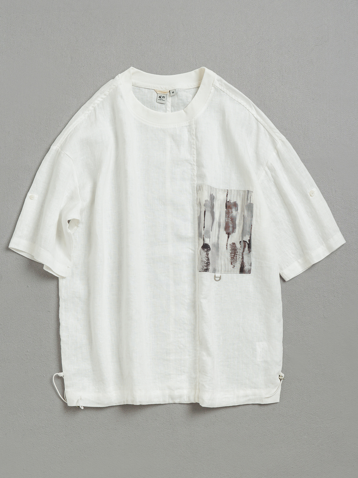 Fresh Color-Blocked Round-Neck Pure Linen T-Shirt for Men, Casual, Artistic, Loose-Fitting, Thin, Breathable Short-Sleeved Top T33