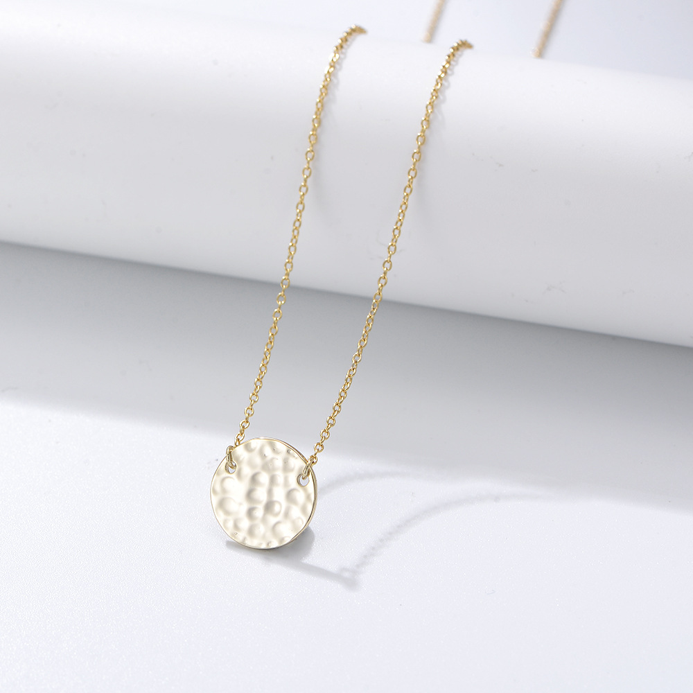 Peishang European and American-style simple concave-convex round brand necklace S925 sterling silver vintage Hammer print coin clavicle chain