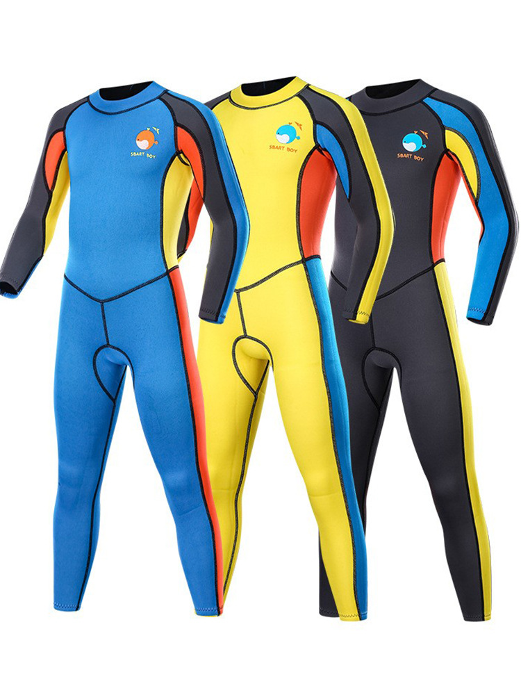 Shabart Children's 2mm Thick Material Warm Long-sleeved One-piece Swimsuit for Boys and Girls Water Play Diving Warm Clothes