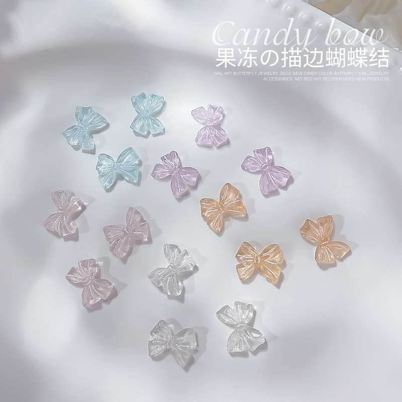 Internet Celebrity Jelly-Colored Bow Nail Art Accessories, Summer Fresh New Style Outline Nail Decorations, Resin Accessories Wholesale