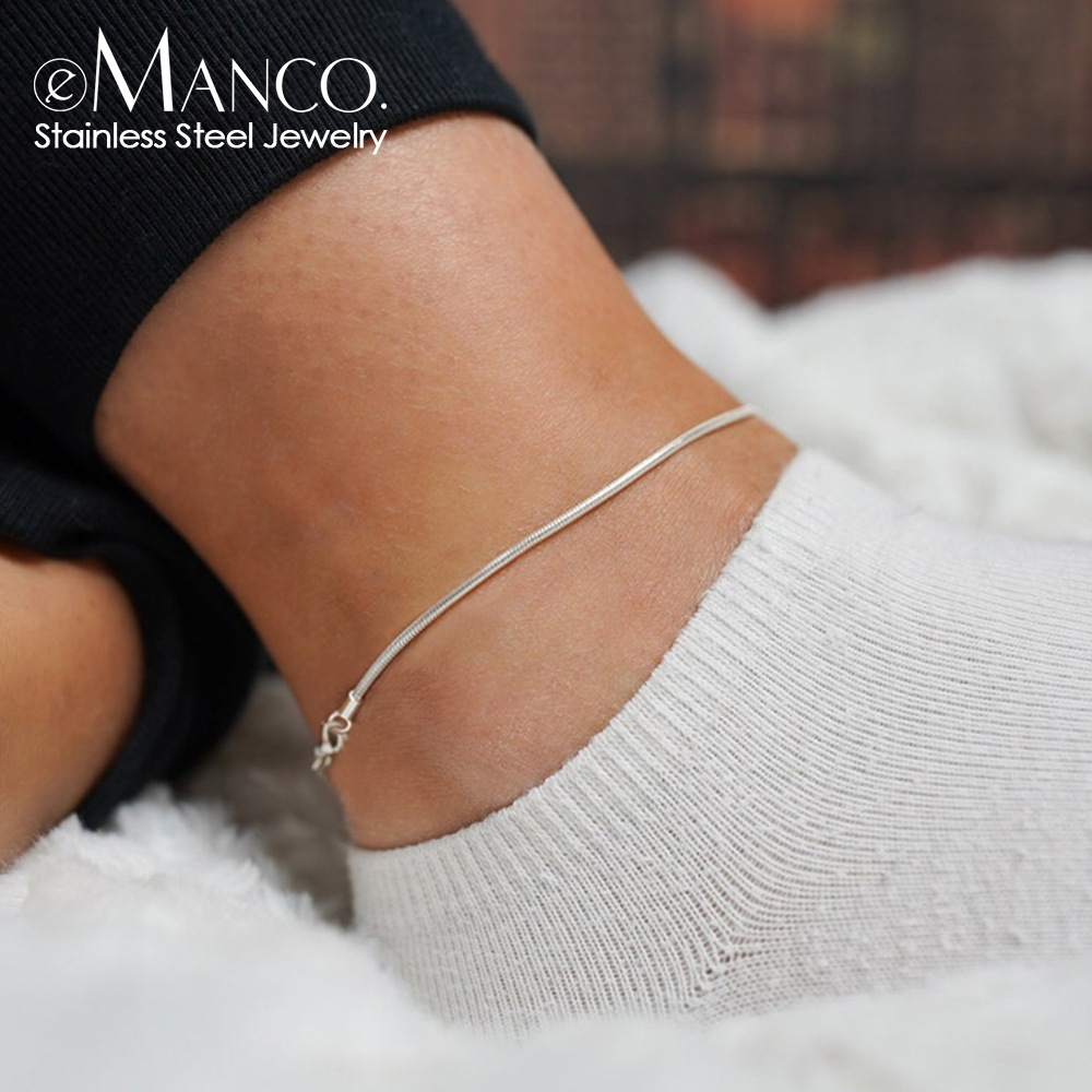 eManco stainless steel anklet adjustable anklet 1.5mm round snake chain anklet gold plated anklet wholesale