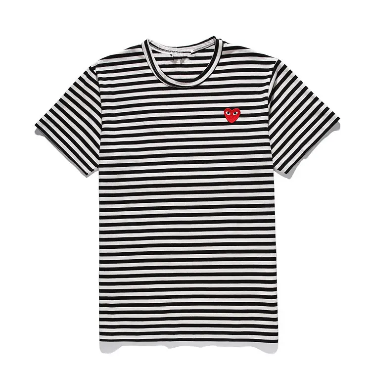 Japanese tide T-shirt HEYPLAY peach heart men and women love heart round neck cotton black striped short-sleeved couple models