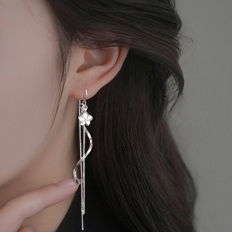 Gardenia Wave Tassel Earrings Internet Celebrity Long Super Fairy Flower Zircon Earrings Face Slimming Camellia Earrings for Women