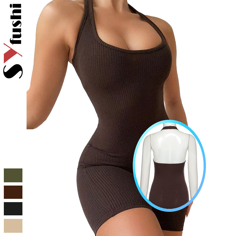European and American cross-border foreign trade fashion summer women's solid color halter Sexy Slim backless one-piece sports pants yoga pants