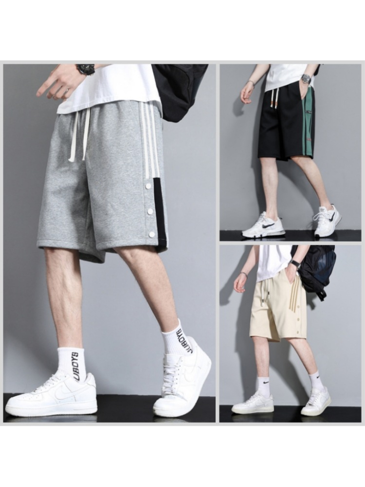 Cross-border Solid Color Cotton Casual Sports Shorts Men's plus size Knitted Sports Pants Loose Casual Five-point Pants