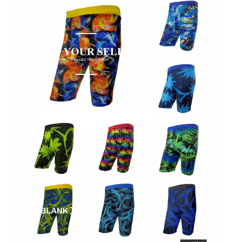 Manufacturer Clearance Plus Size Five-Point Swimming Trunks Men's Boxer Swimming Trunks Wide-Brimmed Printed Quick-Drying Anti-Embarrassment Beach Trunks