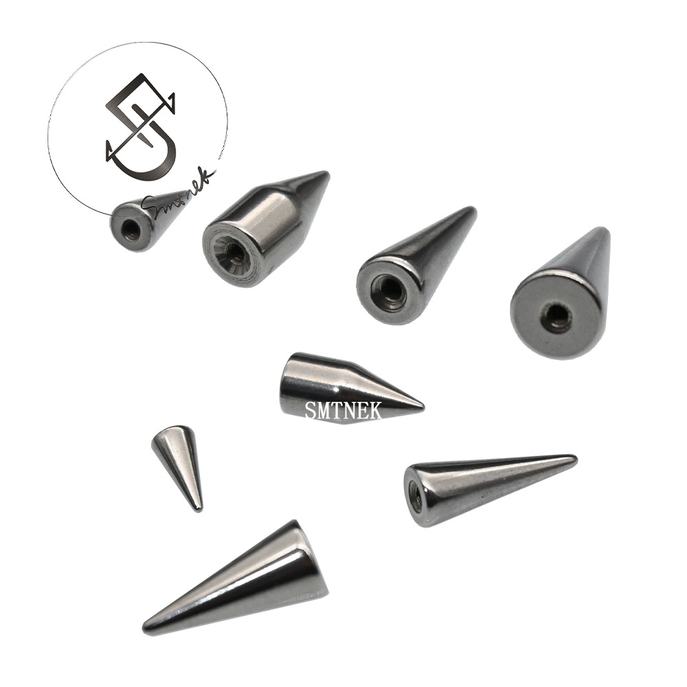 SMTNEK titanium steel 1.2mm inner teeth long pointed cone ear studs lip nail eyebrow nail piercing head accessories