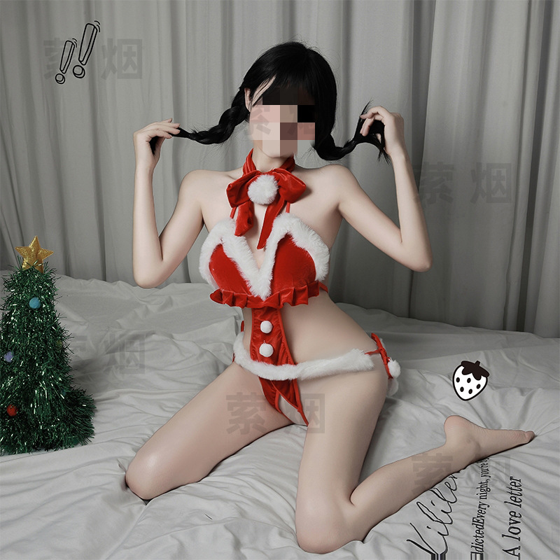 Sexy Underwear Christmas Cosplay Sexy Passion Open Crotch Strap Uniform suit Passion jumpsuit 0935