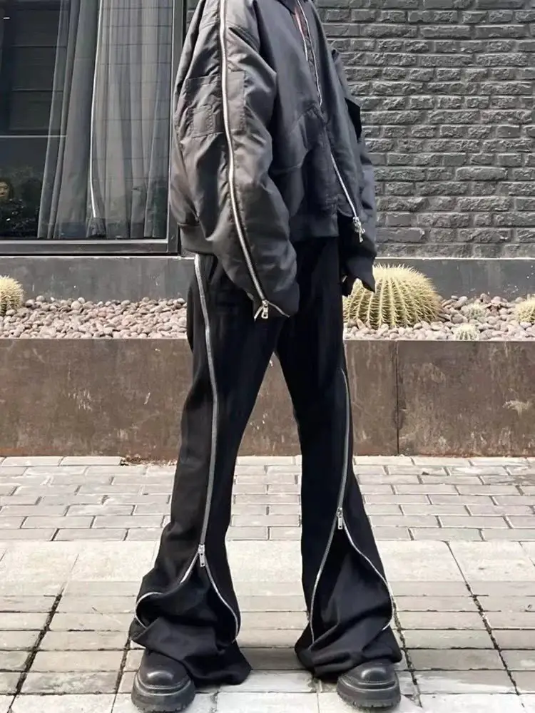 现货不停发/RO风格多拉链牛王宽松休闲直筒喇叭堆积显瘦牛仔长裤