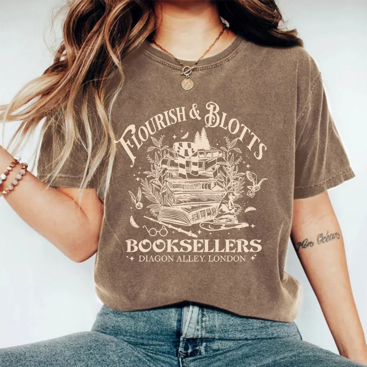Amazon Independent Station Pure Cotton Washed Distressed Booksellers Round Neck Loose Short-Sleeved T-Shirt Women's Wholesale