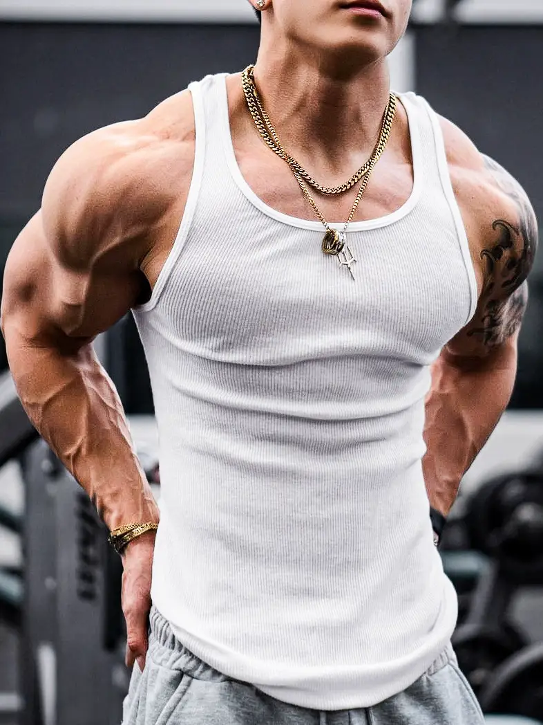 Men's Sports Vest, Fitness Compression Shirt, Sleeveless, Quick-Drying, Breathable, Stretchy, Racerback, for Muscular Men, Gym Workout, American Style