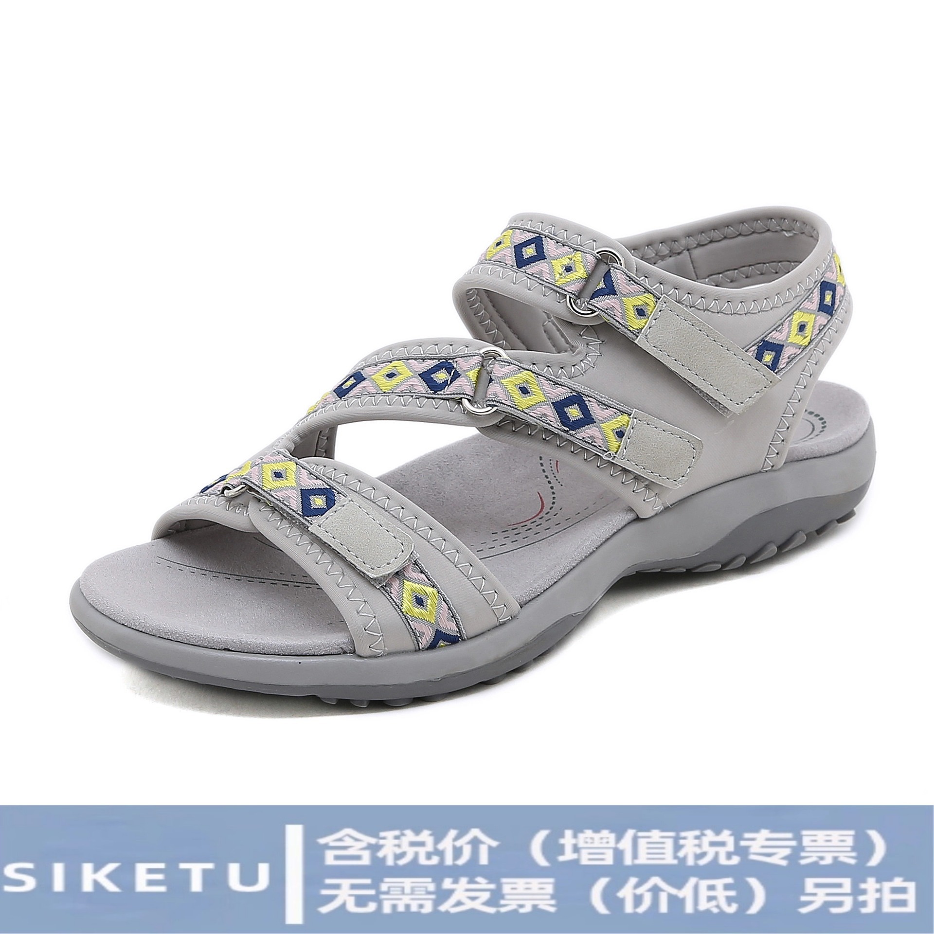 (Sold Out, No Restock) K6357-2 Export Sports Sandals with Printed Velcro Straps, Large Size Women's Shoes, Dropshipping Available