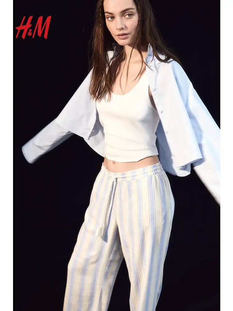 Hm Casual Pants 2025 Summer New arrival Casual Pants Drawstring Straight Pants 1262106