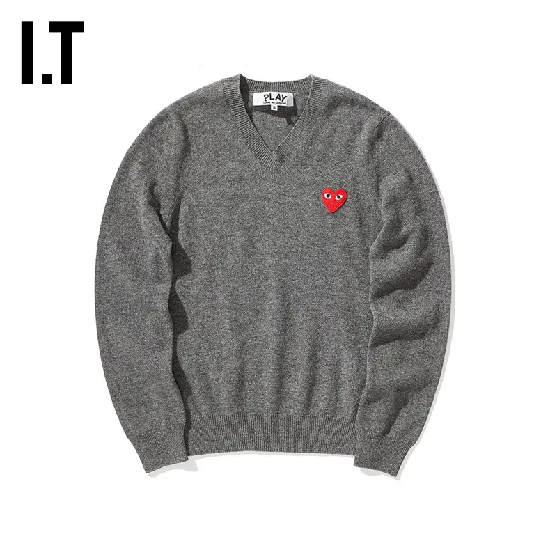 It Cdg Play Comme Des Garçons Rei Kawakubo Women's V-Neck Knitwear Heart Patchwork