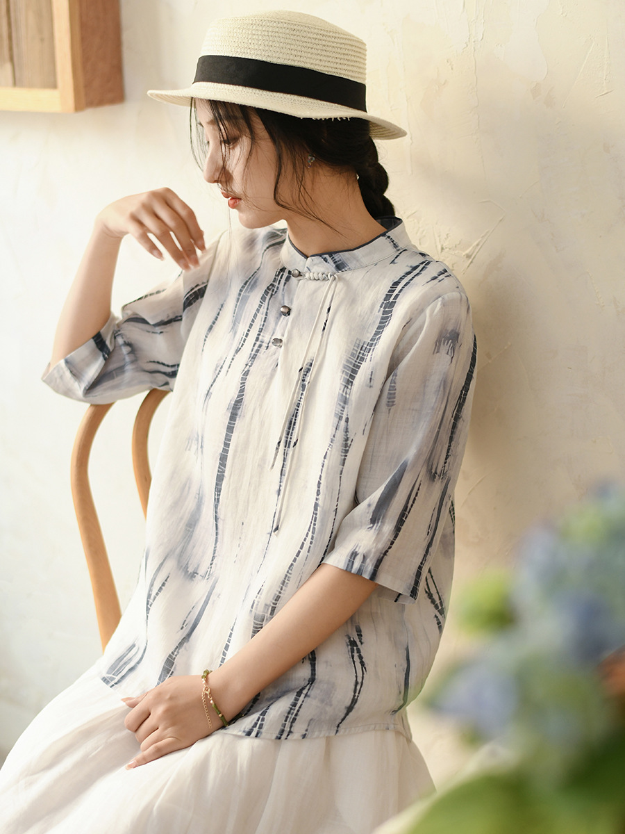 New Chinese Style Women's 2025 Summer New Ramie Top Women's Design Sense Chinese Style Retro Cotton Linen T-shirt Wholesale