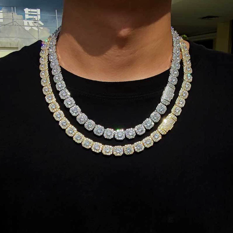 10mm rock sugar chain with full diamond and zircon inlay, European and American niche hip-hop necklace, men's and women's trendy collarbone chain, hip-hop accessory