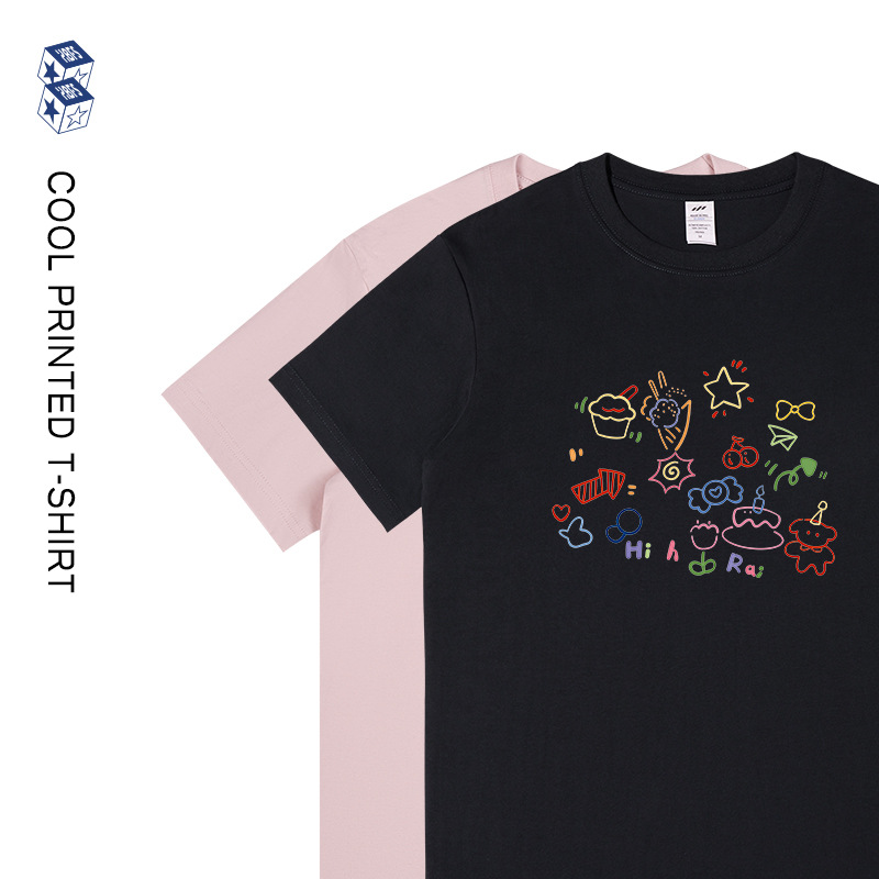 Korean Style Elegant Work Clothing Painted Printed T-Shirt for Women Short-Sleeved Fashion Niche Ins T-Shirt Summer Versatile Top Trendy Men