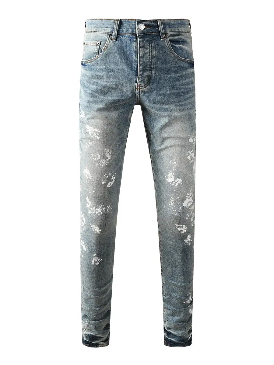 Pur Jeans American Trendy Brand Autumn New Light-Colored Washed Paint Splatter Graffiti Slim-Fit Skinny Jeans