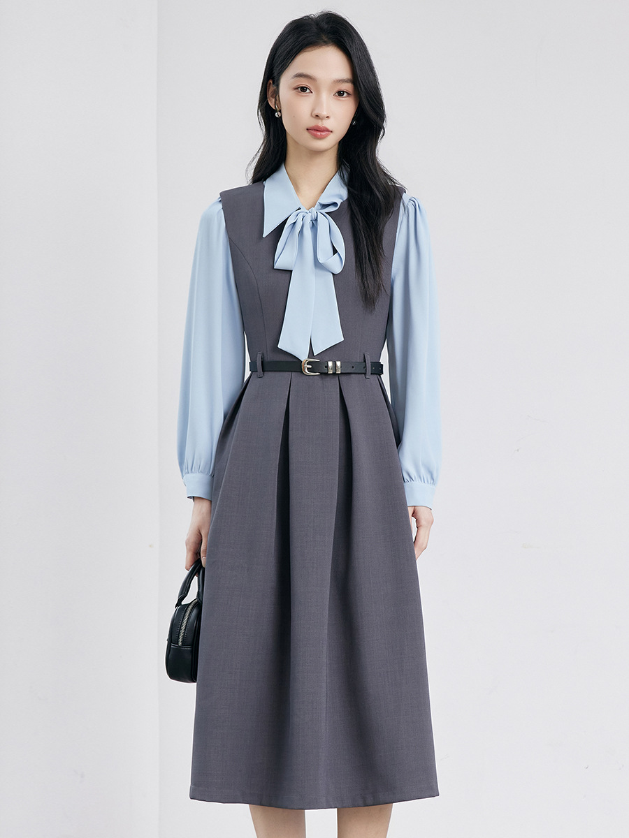 Academy-Style Gray Vest Dress, Spring Commuting, High-End Formal Dress, Interview Suit, Teacher Outfit, Long Skirt