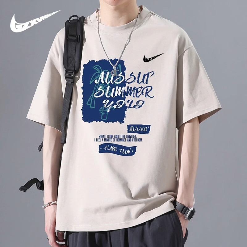 Cross-Border Men's Clothing 2025 Summer New Short-Sleeved T-Shirt for Boys and Couples, Loose Trendy Brand Versatile Pure Cotton Half-Sleeve T-Shirt for Women