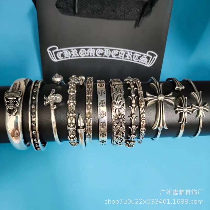 ch Crow's Vintage Cross Opening Bracelet Skull Bullet Nail Text Sword Bracelet for Men and Women Couple