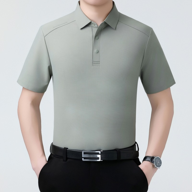 Light Luxury Men's Short-Sleeved Polo Shirt 2026 Summer New Style Middle-Aged Dad Solid Color Top Seamless Casual T-Shirt