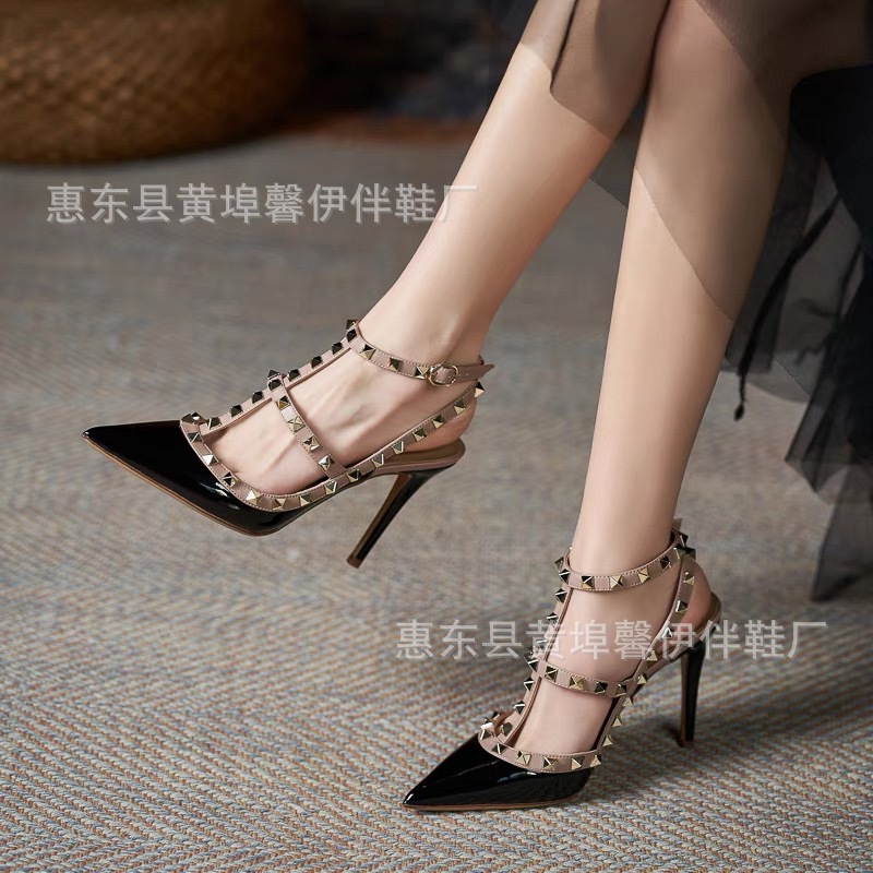 V Home Rivet Pointed High Heels Women's Stiletto Heel Strap Sandals Outer Wear Spring and Summer 2025 New All-match Fashion Liu Ding QC-foto från 1688 på Qualit.ly