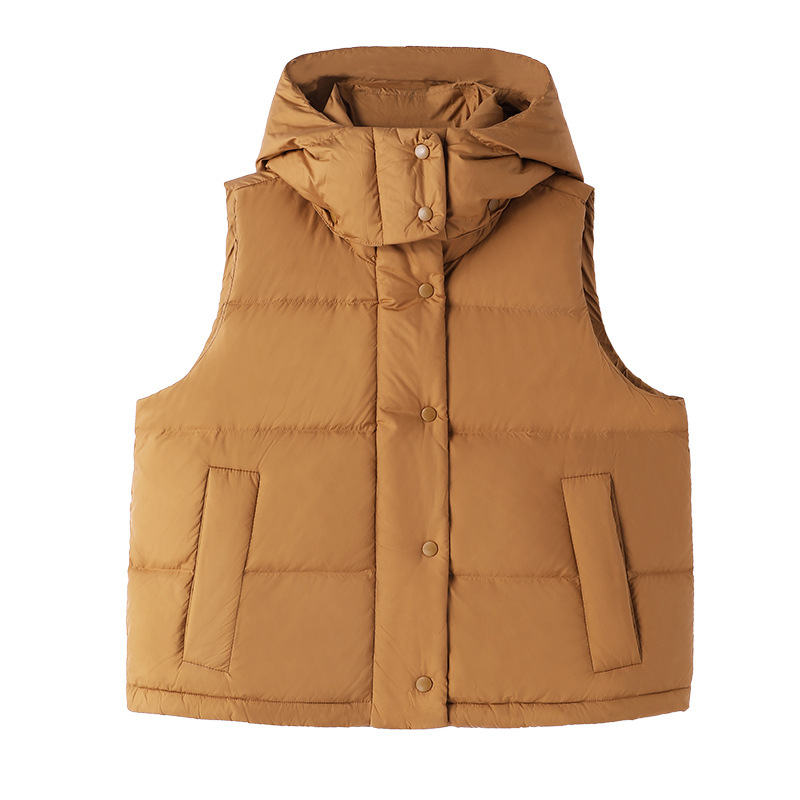 Yellow down Vest Thickened Women's Hooded 2026 Winter Stand Collar European Style One-Piece Warm down Jacket