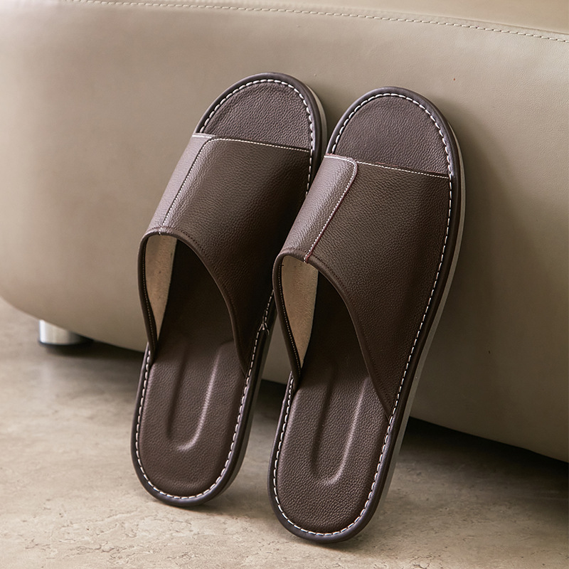 Haining Leather Slippers Men's Summer Indoor Home Wood Flooring Men's Genuine Leather Home Non-Slip Cowhide Slippers for Men