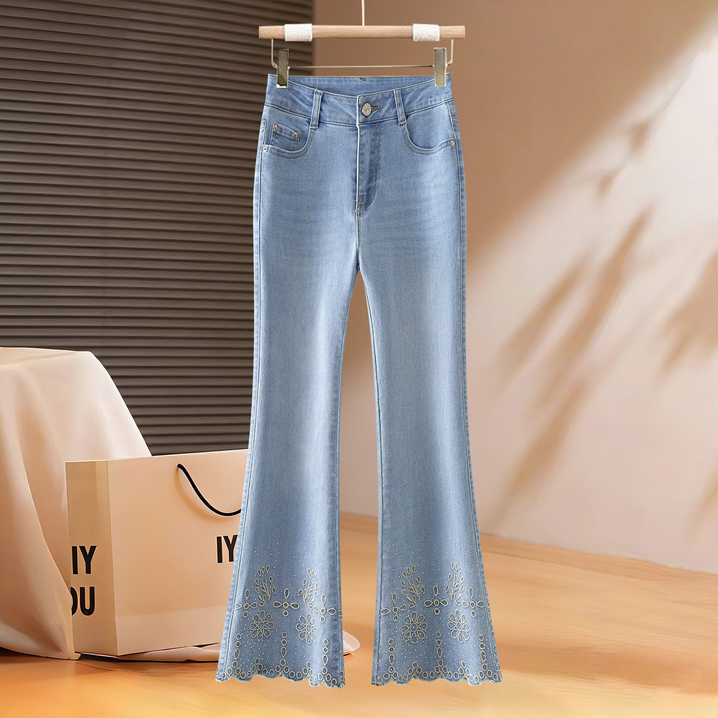 Heavy Embroidery Flared Jeans for Women, 2026 Summer New High-Waisted Slim-Fit Cropped Flared Pants, Thin Style