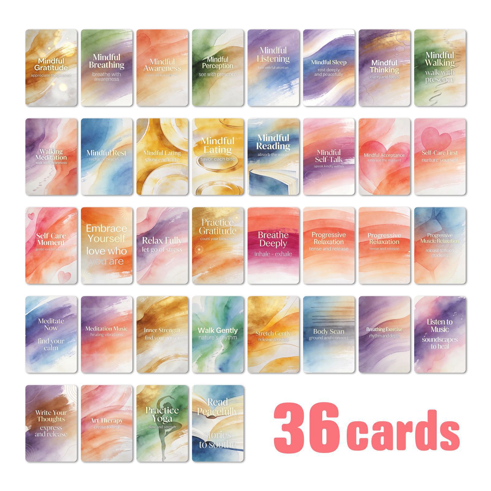 Cross-Border New Model 36 Mindfulness Healing Practice Card Set Self-Care Cards Physical and Mental Relaxation Prompt Cards