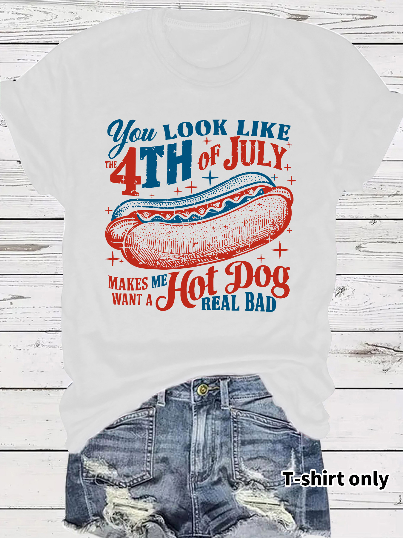 Foreign Trade Top Women's Cute Printed Short-sleeved Women's Patriotic Hot Dog Pattern Women's Fashion T-shirt in stock T-shirt Women
