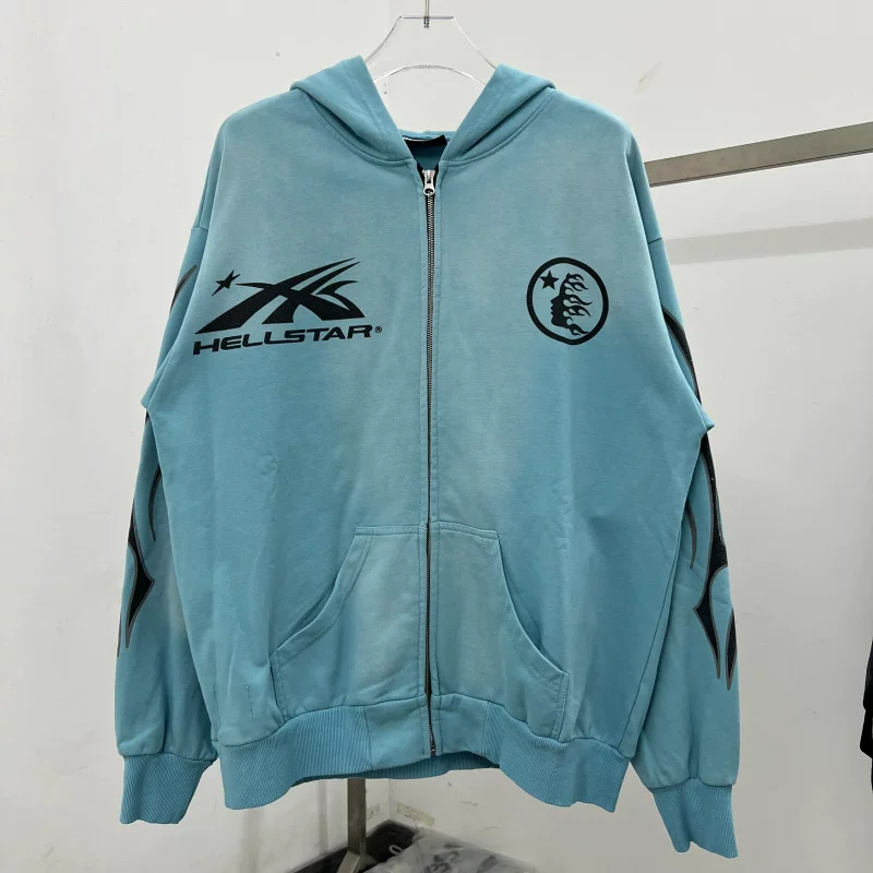 高品质美式地狱之星秋冬洗水做旧拉炼 炼 𫔀外套男女宽松覆古连帽衫卫衣