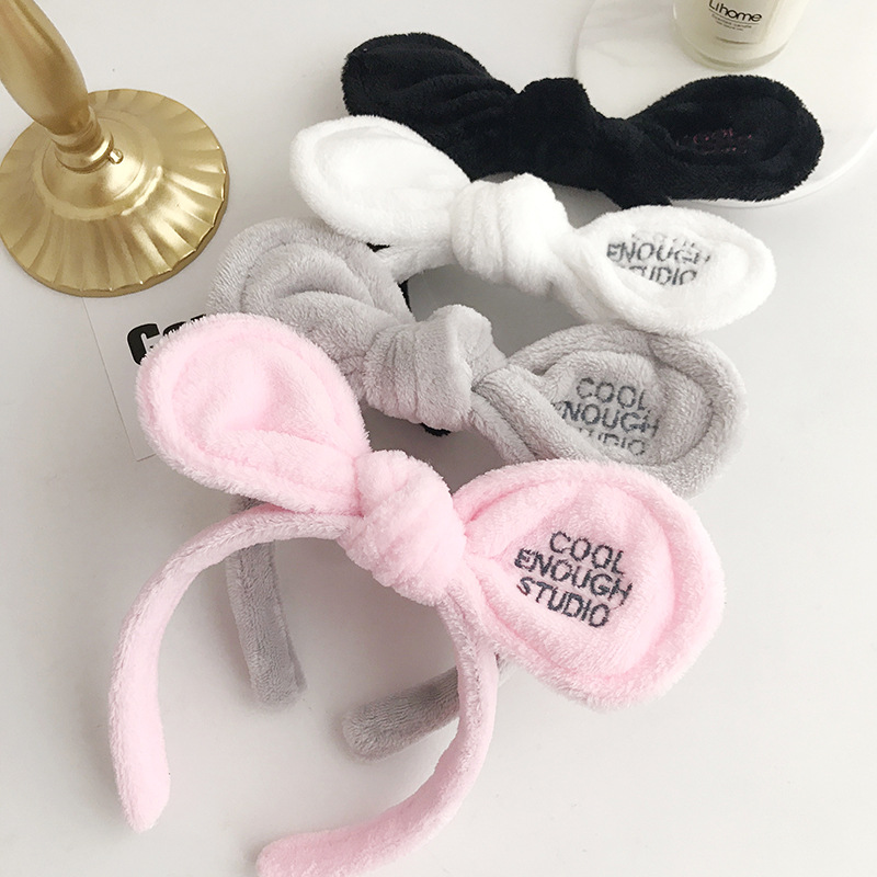 Hairy Cute Rabbit Ears Hair Band Women's Face Wash Mask Bow Hair Band Hair Clip Non-slip Wide-brimmed Pressurizing Hair