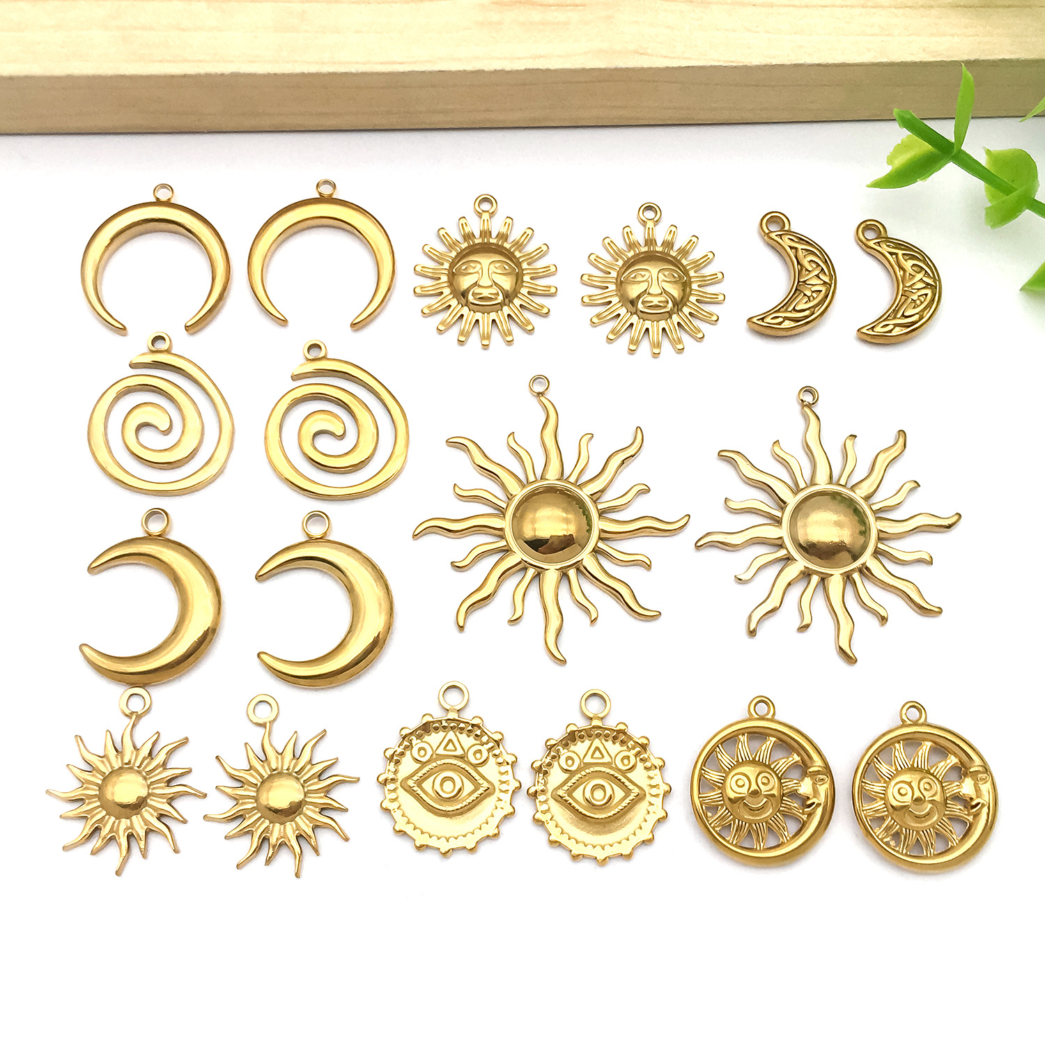 European and American Golden Stainless Steel Accessories Sun Moon Devil's Eye DIY Pendant Retro Bracelet Pendant Jewelry for Women