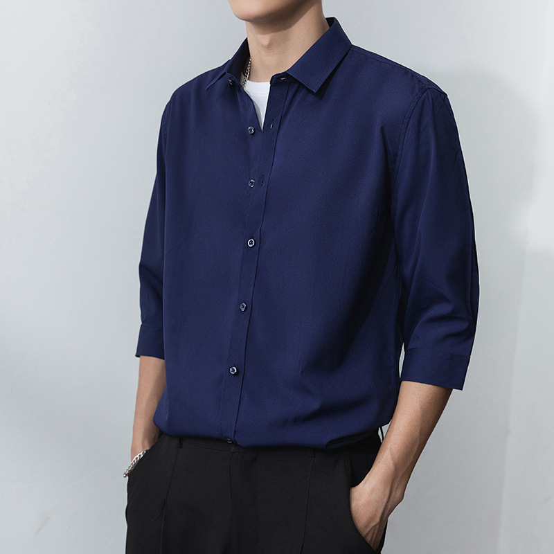 Summer Men's Shirts, Customized Logo Shirts, Three-Quarter Sleeves, Casual, Loose, Versatile, Thin Youth Shirt Jackets
