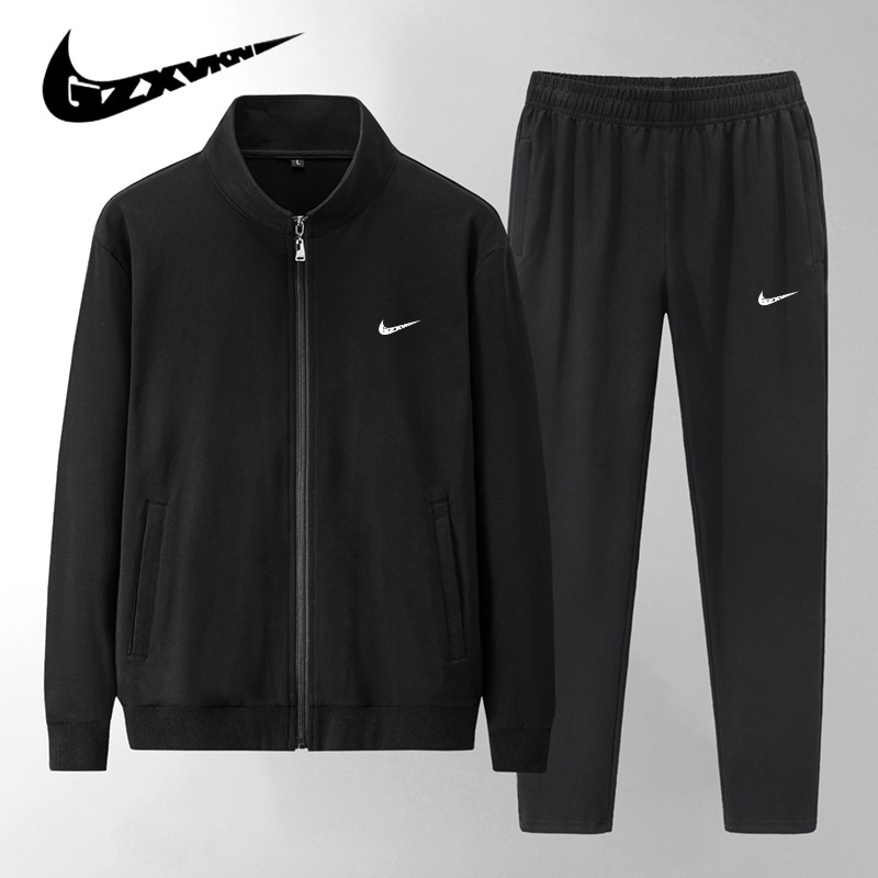 Cross-Border Men's Clothing 2024 Autumn and Winter Pure Cotton Sports and Leisure Suits Men's Large Size Cardigan Sweatshirt Sweatpants Two-Piece Set for Men