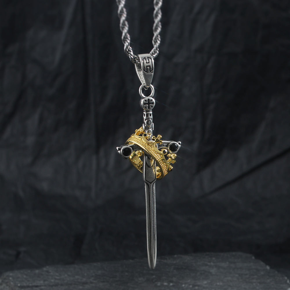 Sword Necklace for Men, Trendy and Unique Punk Style Gothic Sword Pendant, Fashionable Creative Cross Crown Clavicle Chain