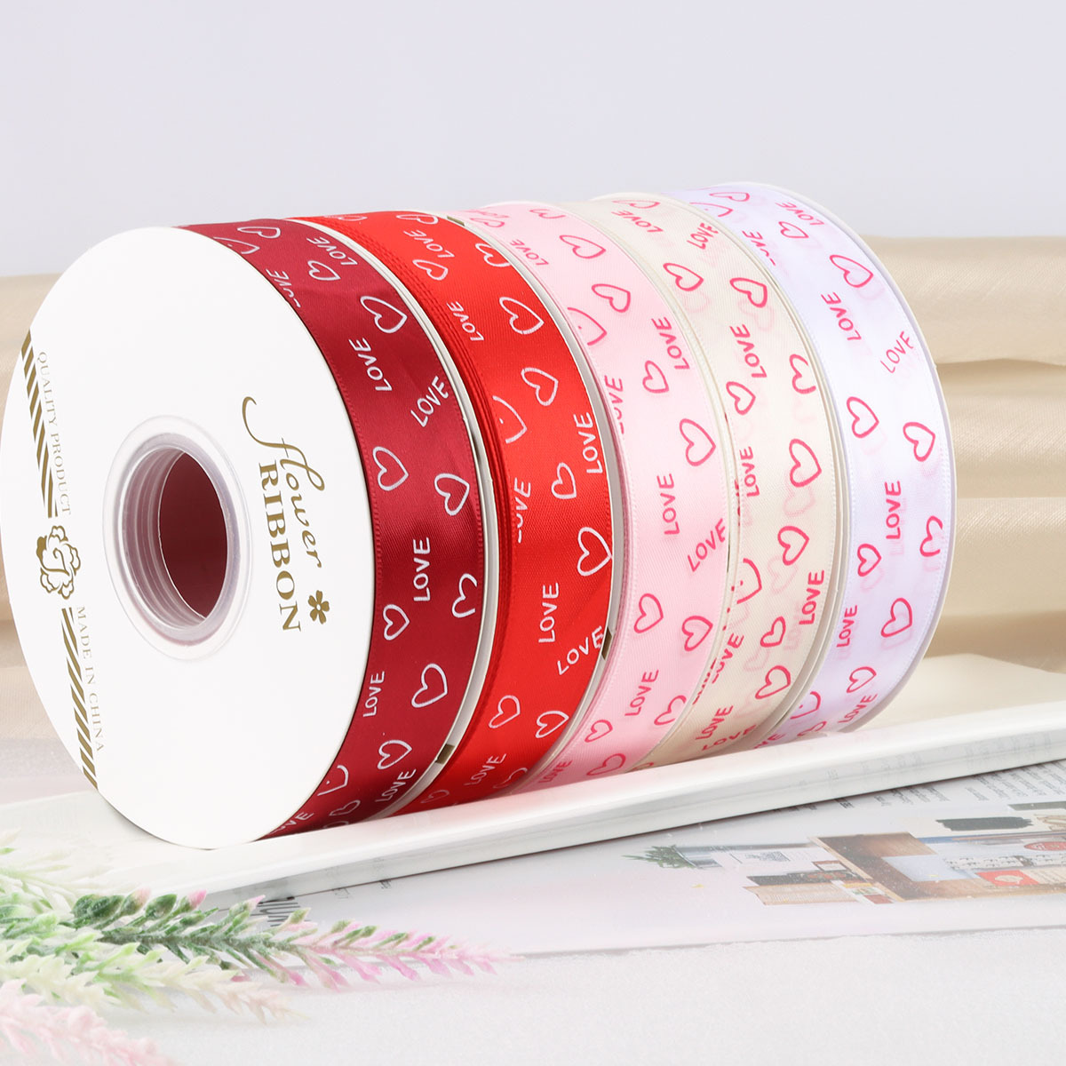March 8th Goddess Festival LOVE Love Ribbon 2.5cm Women's Day 520 bouquet packaging polyester ribbon cake