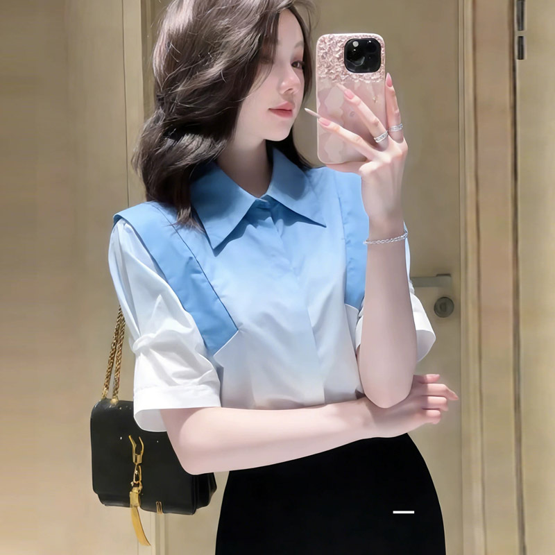 High-End Hong Kong Style Retro Top, Bubble Water 2026 Summer New Short-Sleeve Fashion Slim-Fit Shirt for Women