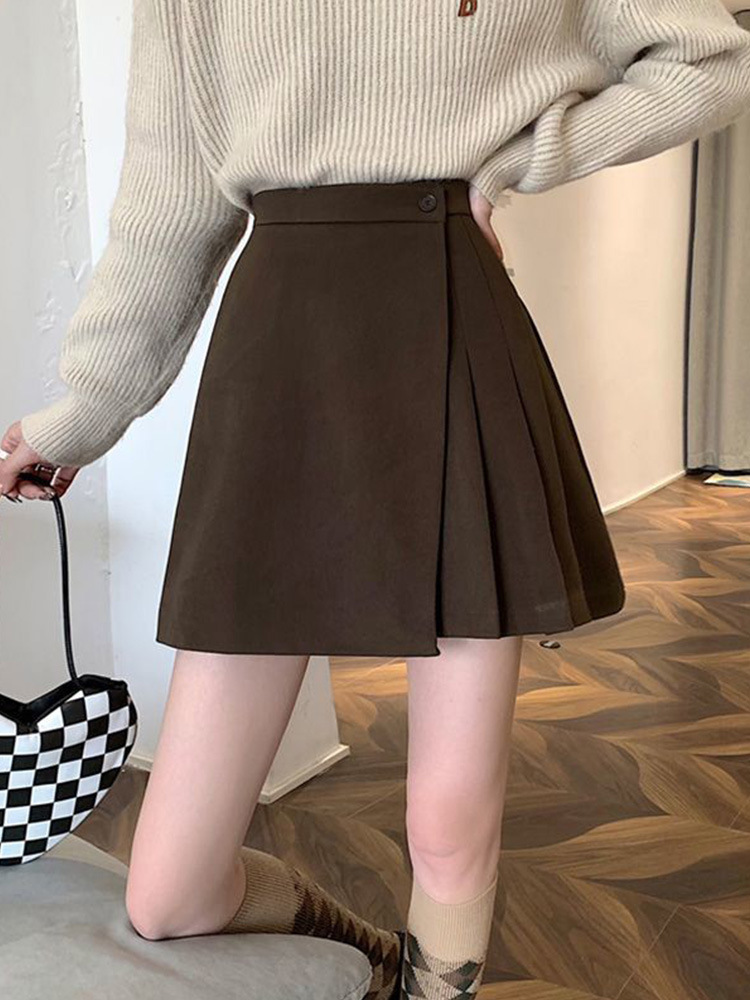 Thickened Spring & Fall Short Skirt for Women, Korean Style, New Slimming Look, High-Waisted A-Line Skirt, Anti-Exposure Pleated Skirt, Versatile Skirt