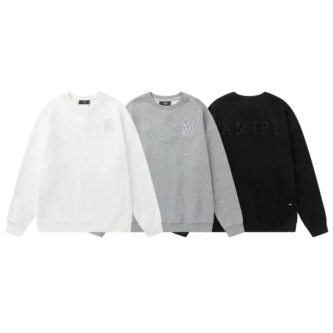 2024 New Autumn and Winter A@Mi Stereo Letter Embroidered Hole Round Neck Sweatshirt for Men and Women, One Piece Wholesale Delivery