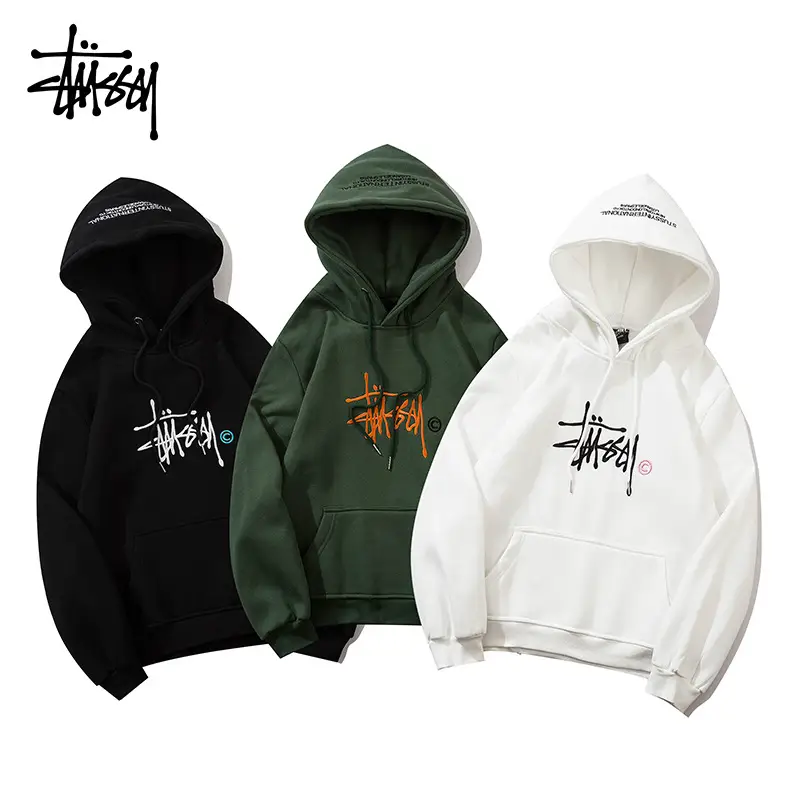 2024 fall and winter new Europe and the United States tide brand STU parade embroidery padded hooded men and women with the same paragraph fashion ride sweater