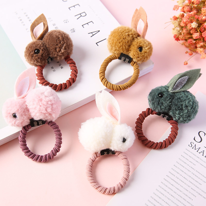 Cute Lamb Felt Three-dimensional Little Rabbit Hairpin Plush Rabbit Ears Autumn and Winter Women's Head Rope Children's Elastic Hair Ring